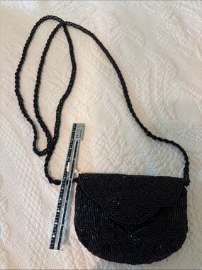 Source Unknown Black Beaded Crossbody Bag